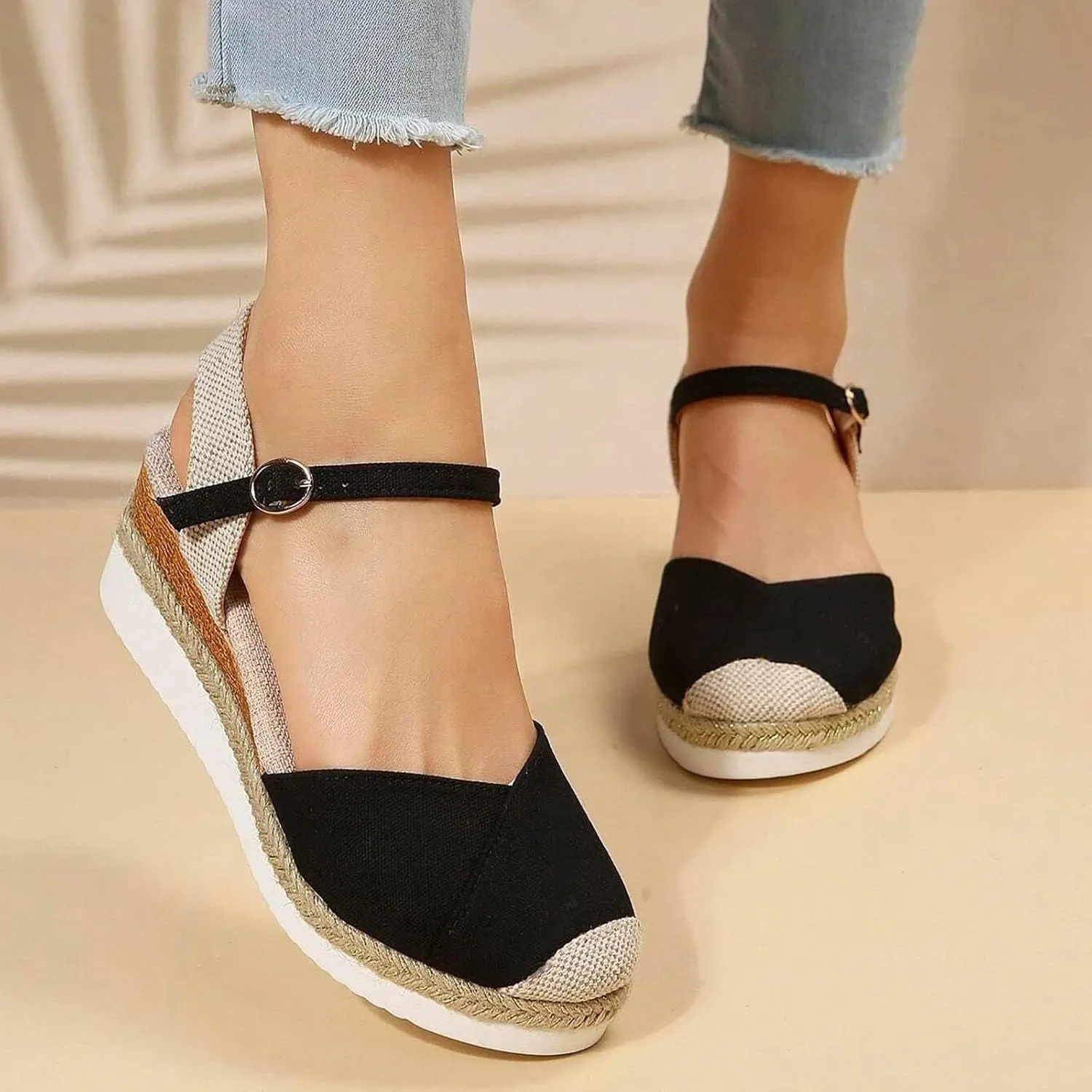 Orthopedic Platform Wedge Sandals for Women Arch Support Closed Toe Dressy Summer Buckle Ankle Strap Espadrilles Shoes Comfortable Walking Wedges Heels Open Casual Beach 2025 Vacation