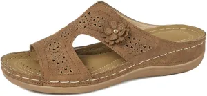 Orthopedic Sandals for Women Arch Support Walking Sandals Slip On Comfortable Open Toe Dressy Platform Sandal Hollow Out Flower Lightweight Walking Wedge Flip Flops Summer Casual Orthopedic Slippers