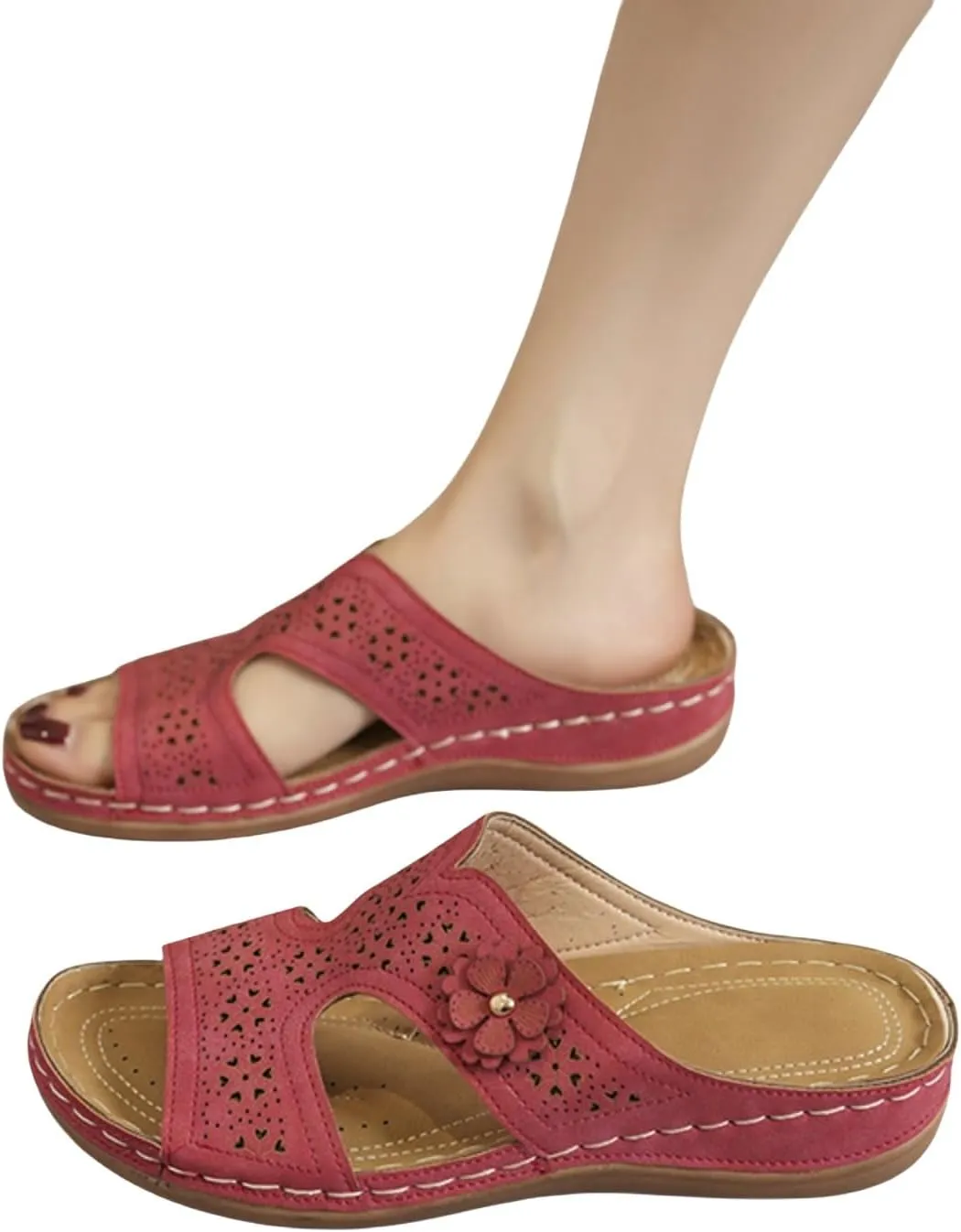 Orthopedic Sandals for Women Arch Support Walking Sandals Slip On Comfortable Open Toe Dressy Platform Sandal Hollow Out Flower Lightweight Walking Wedge Flip Flops Summer Casual Orthopedic Slippers