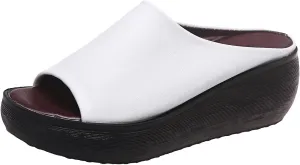 Orthopedic Sandals Summer Comfortable Orthotic Slip-On Leather Wedges High Heel Slides Open Toe Dressy Platform Arch Support Slip Soft Fashion Muffin Slippers Fishmouth Casual Outdoor Sandal