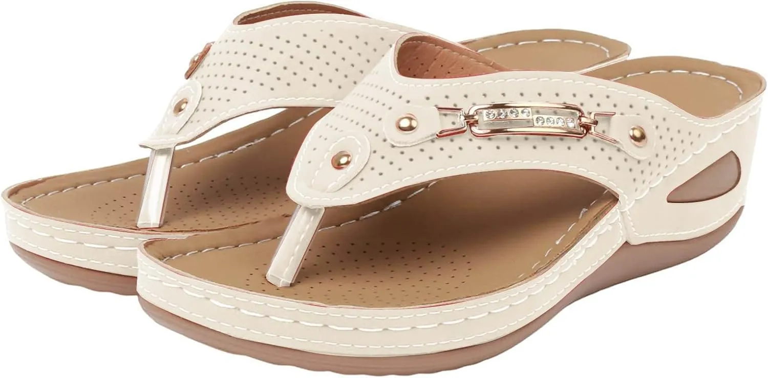 Orthopedic Sandals with Arch Support Flip Flops for Women Wedge Sandals Breathable Comfortable Walking Clip Toe Sandal Slip On Slingback Orthotic Thong Slippers Casual Dressy Platform Wedge Sandal