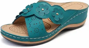 Orthopedic Slippers for Women Indoor Comfortable Flower Sandals Orthotic Slides Ladies Outdoor Walking Shoes Soft Cushion Open Toe Flats Wide Feet Sandals Dressy Summer Slippers Casual Footwear