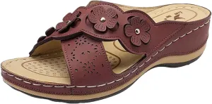 Orthopedic Slippers for Women Indoor Comfortable Flower Sandals Orthotic Slides Ladies Outdoor Walking Shoes Soft Cushion Open Toe Flats Wide Feet Sandals Dressy Summer Slippers Casual Footwear
