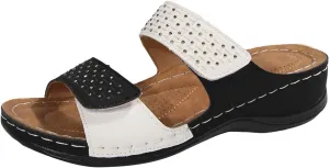 Orthopedic Wedge Sandals for Women Dressy Summer Comfortable Walking Open Toe Slip On Low Heel Flats Sandals with Arch Support Fishmouth Beach Orthotic Slippers Breathable Outdoor Trendy Slippers