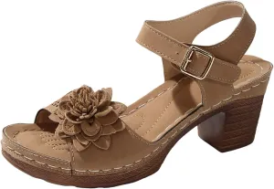Orthopedic Wedge Sandals for Women Dressy Summer Comfortable Walking Sandals with Arch Support Women Open Toe Low Chunky Short Heels Ankle Strap Block Heel Sandal Hollow Out Flowers Breathable Sandal