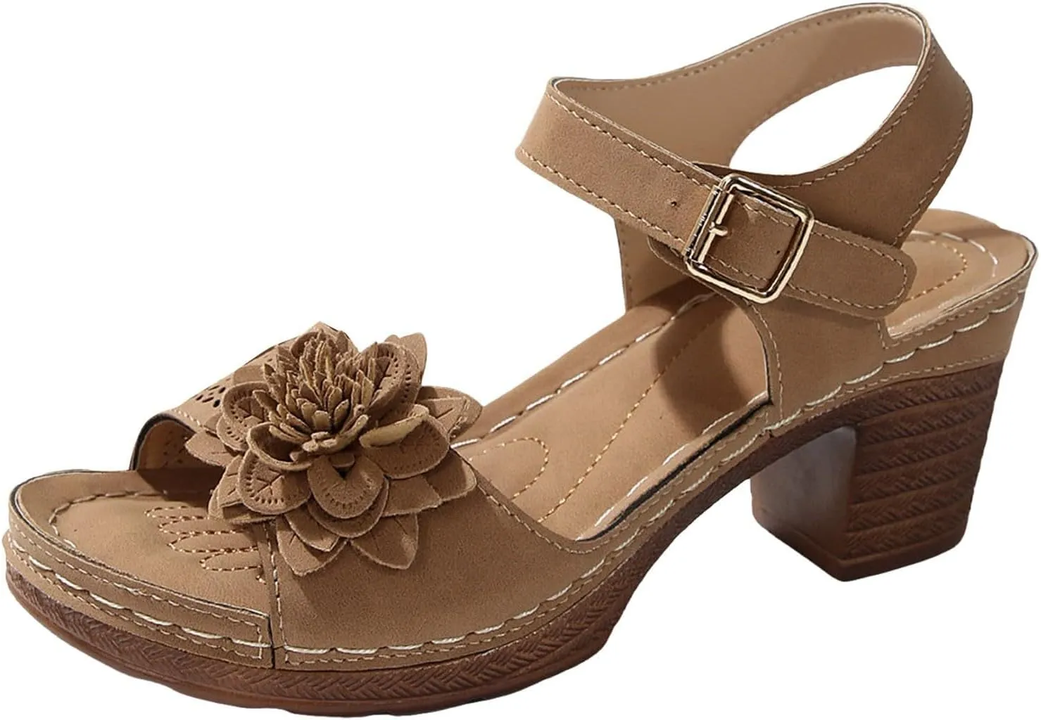 Orthopedic Wedge Sandals for Women Dressy Summer Comfortable Walking Sandals with Arch Support Women Open Toe Low Chunky Short Heels Ankle Strap Block Heel Sandal Hollow Out Flowers Breathable Sandal