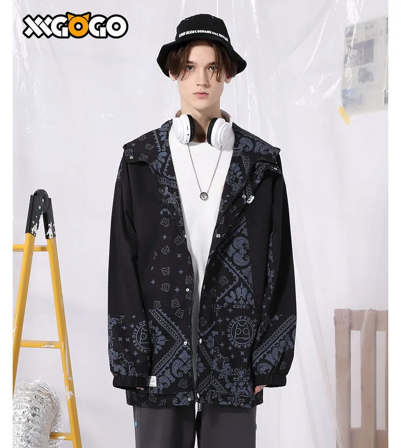 Paisley Print Asymmetric Patchwork Jacket