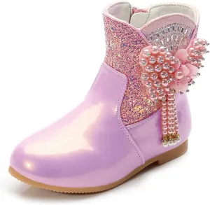 Princess ?aterproof Boots Little Girls High Heel Pearl Diamond Decoration Water Shoes Zipper Outdoor Rain Shoes