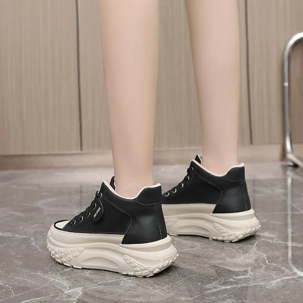 QINGCOMFACAI Womens Platform Fashion Sneakers Comfortable Breathable Casual Lace Up Non-Slip Sneakers Sport Workout Walking Outdoor Shoes