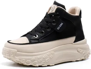 QINGCOMFACAI Womens Platform Fashion Sneakers Comfortable Breathable Casual Lace Up Non-Slip Sneakers Sport Workout Walking Outdoor Shoes