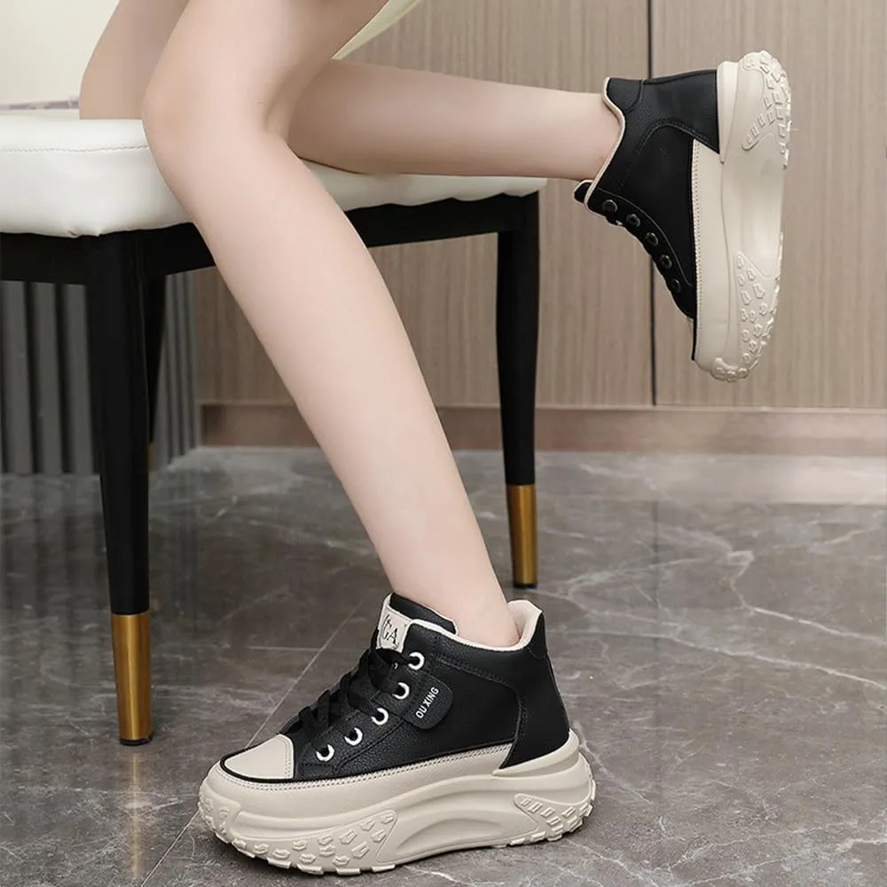 QINGCOMFACAI Womens Platform Fashion Sneakers Comfortable Breathable Casual Lace Up Non-Slip Sneakers Sport Workout Walking Outdoor Shoes