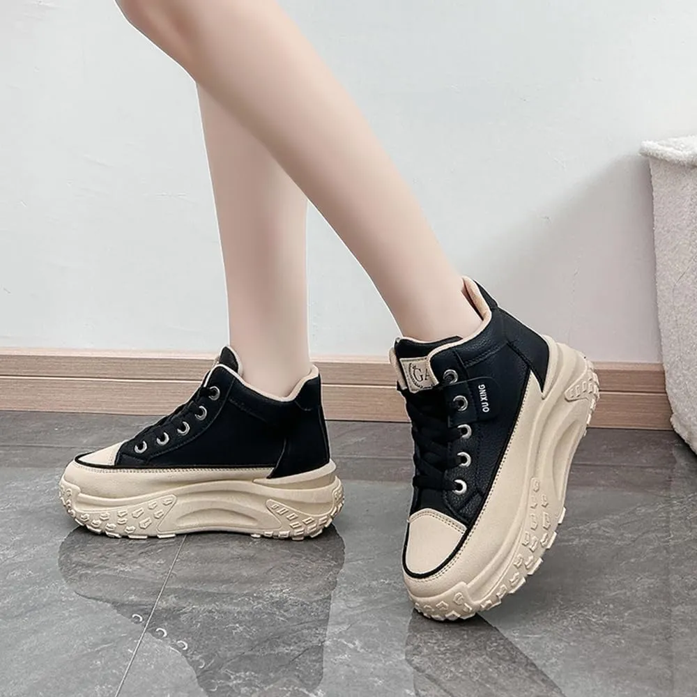 QINGCOMFACAI Womens Platform Fashion Sneakers Comfortable Breathable Casual Lace Up Non-Slip Sneakers Sport Workout Walking Outdoor Shoes