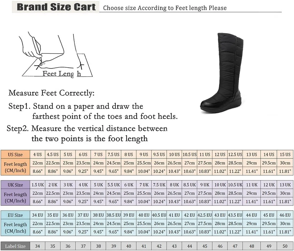 SACFOF Women Furry Snow Boots Waterproof Rain Warm Round Toe Non-Slip Comfort Platform Thick Faux Fur Lined Winter Knee High Boots