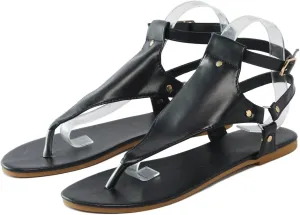 Sandals for Women Dressy Summer Thong Flip Flops Comfortable Ankle Strap Strappy Flat Beach Open Toe Buckle Casual Retro Shoes Sandals T-Strap Dress with Adjustable Leather Slip On Slides
