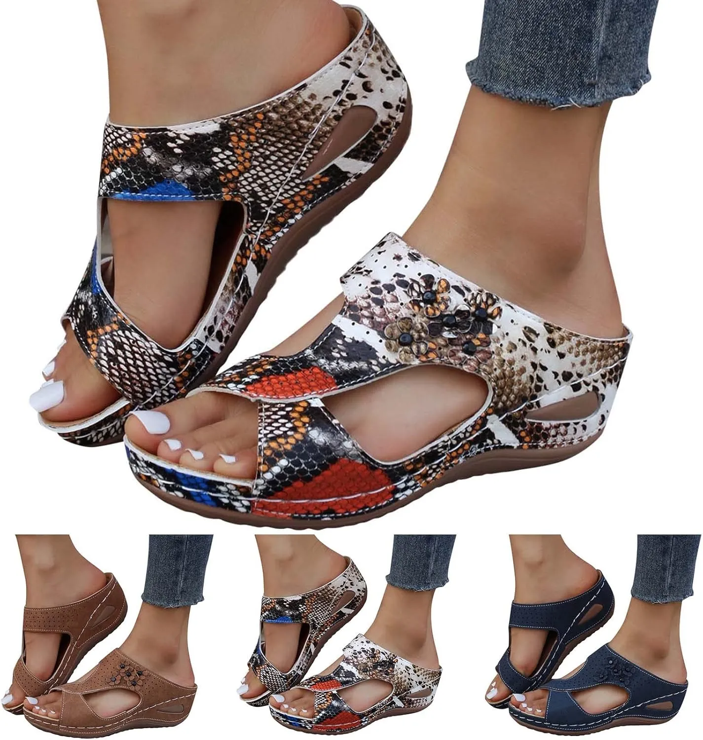 SBGMoSJ Orthopedic Backless Flats for Women Wide Width Orthopedic Shoes Women Wide Toes Box Diabetic Sandals for Women Size 10 Mens Walking Sandals Womens Sandals Size 9 Block Heel Sandals
