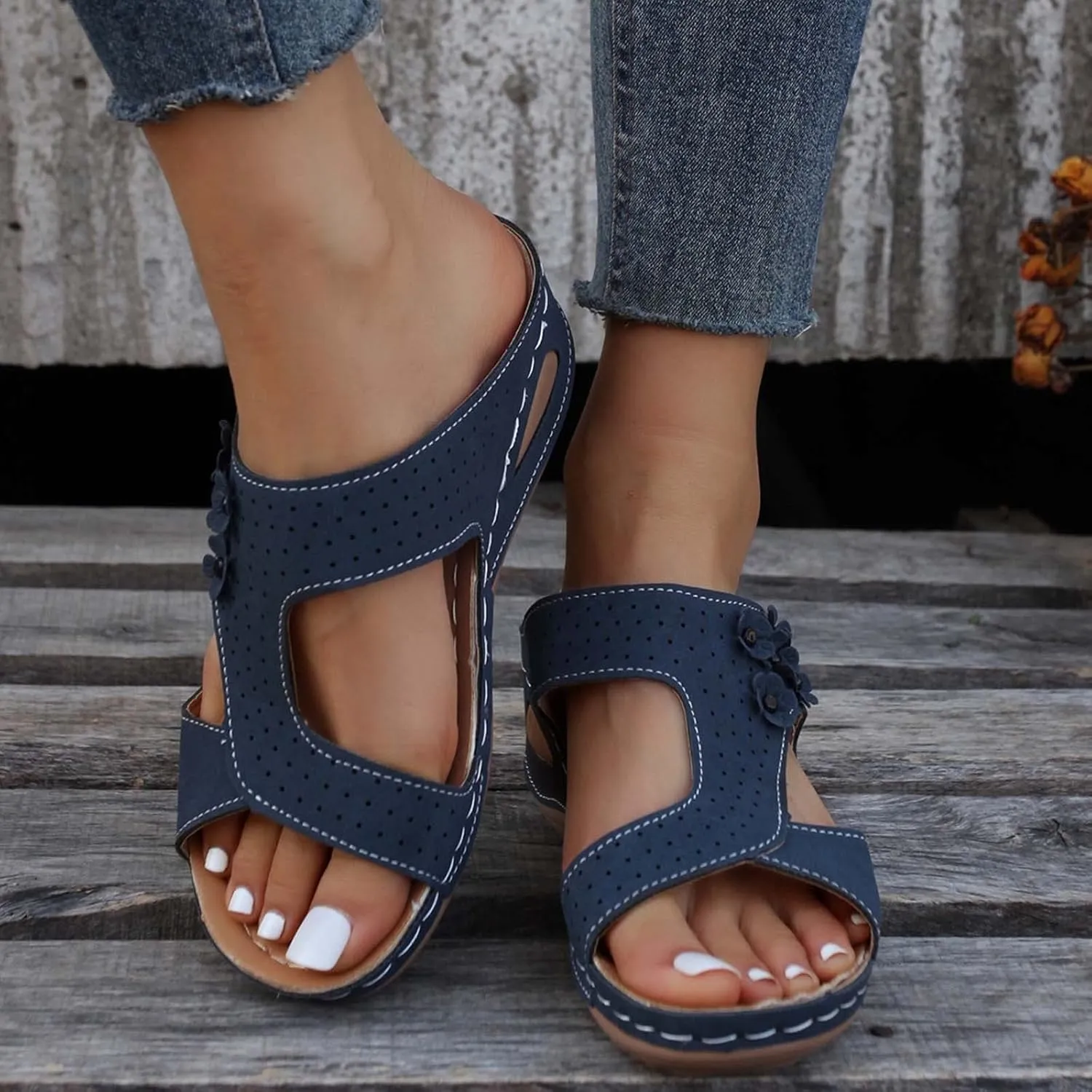 SBGMoSJ Orthopedic Backless Flats for Women Wide Width Orthopedic Shoes Women Wide Toes Box Diabetic Sandals for Women Size 10 Mens Walking Sandals Womens Sandals Size 9 Block Heel Sandals