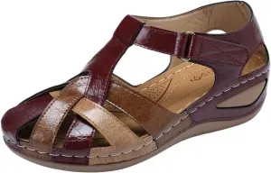 Summer Closed Toe Sandals for Women Platform Dressy Wedge Orthopedic Anti-Slip with Ankle Strap Wedges Sandal Hollow Out Cross-Buckle Comfy Bohemia Gladiator Outdoor Shoes