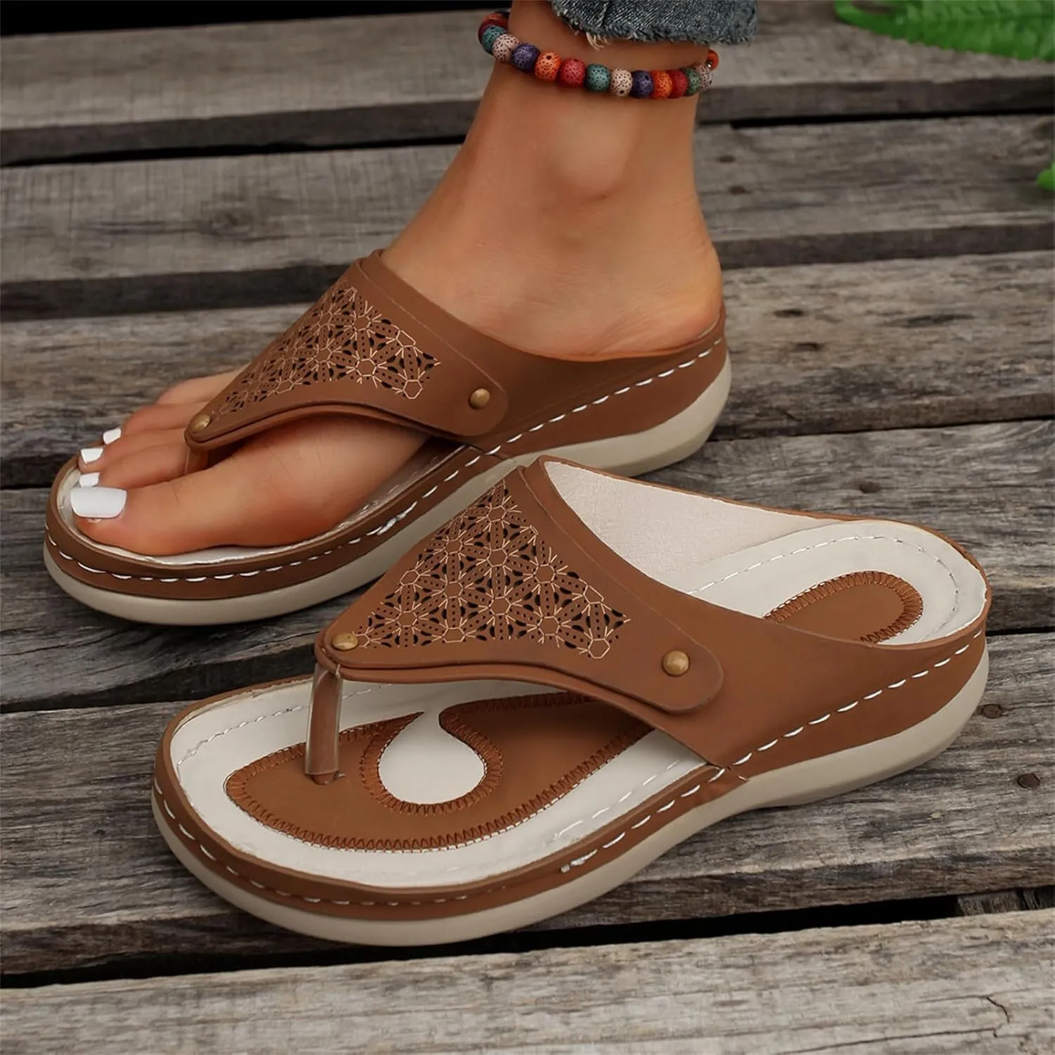 Summer Sandals for Women 2025 Arch Support Comfortable Summer Slip On Peep Toe Orthopedic Slingback Wedges Slippers Supportive Wide Width Non-Slip Lightweight Walking Going Out Flip Flops