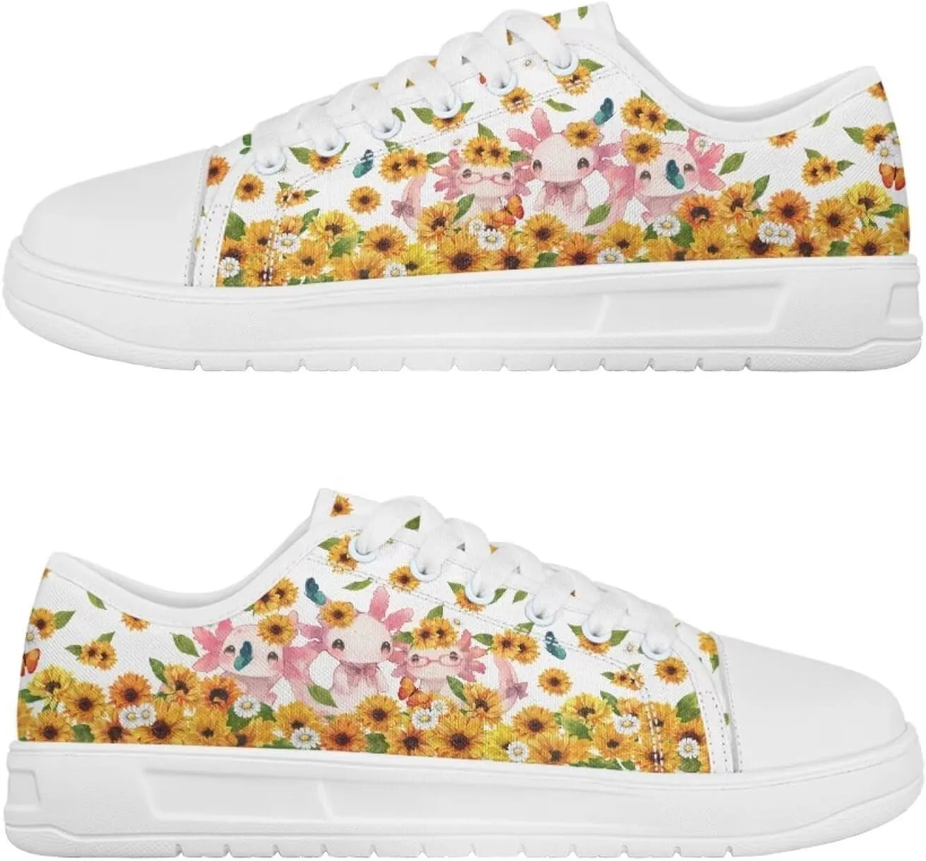 Sunflower Animal Print Women Casual Canvas Slip-On Sneaker Classic Low Top Shoes Lace-Up Platform Tennis Shoes