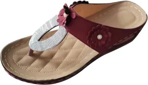 T Strap Sandals for Women Orthotic Thong Slippers for Plantar Fasciitis Comfortable Walking Sandals with Arch Support Beach Sandal with Rhinestones Flower Decoration Slip On Slides 2025 Fashion