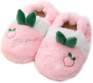 Toddler Girls Cute Peach Warm Plush Cotton Slippers Wrapped Root Cotton Fuzzy Home Shoes for Ballet Slipper Little Girl