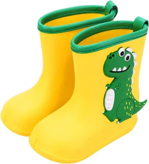 Toddler Kids aterproof Rain Boots Cute Dinosaur Lightweight Rubber Non-Slip Rain Water Shoes Walking Shoes