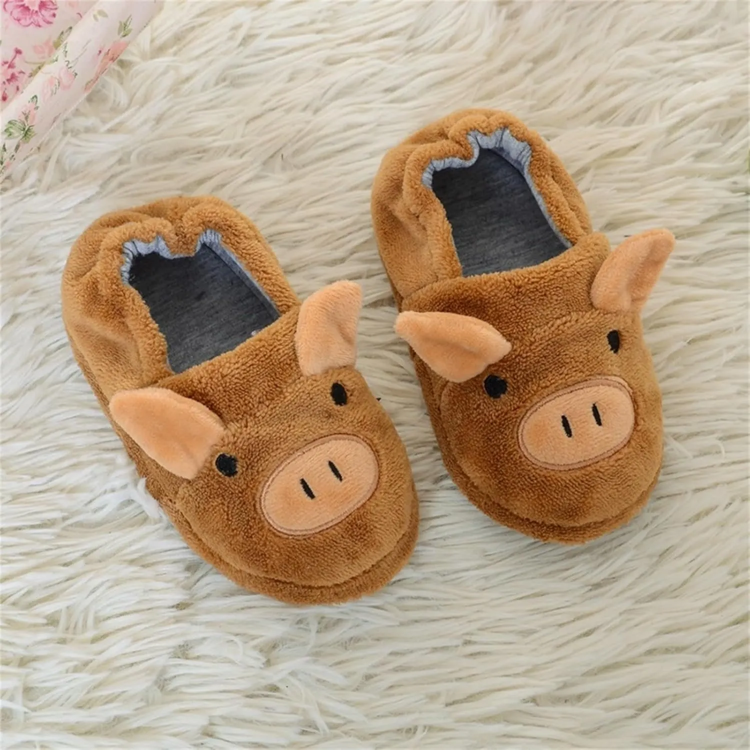Toddler Kids Fleece Slippers Cute Animal ??artoon Shoes Baby Girls Soft Plush Slippers ??artoon Warm Winter House Shoes