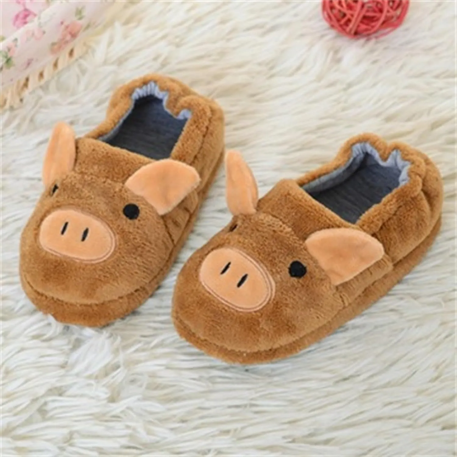 Toddler Kids Fleece Slippers Cute Animal ??artoon Shoes Baby Girls Soft Plush Slippers ??artoon Warm Winter House Shoes