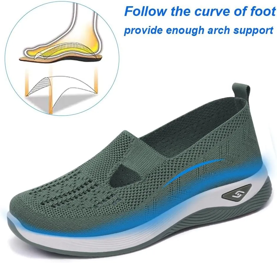 Walking Shoes Women Comfort Breathable Knitted Mesh Lightweight Orthopedic Low Top Soft Sole Sneaker Non-Slip Outdoor Shoes