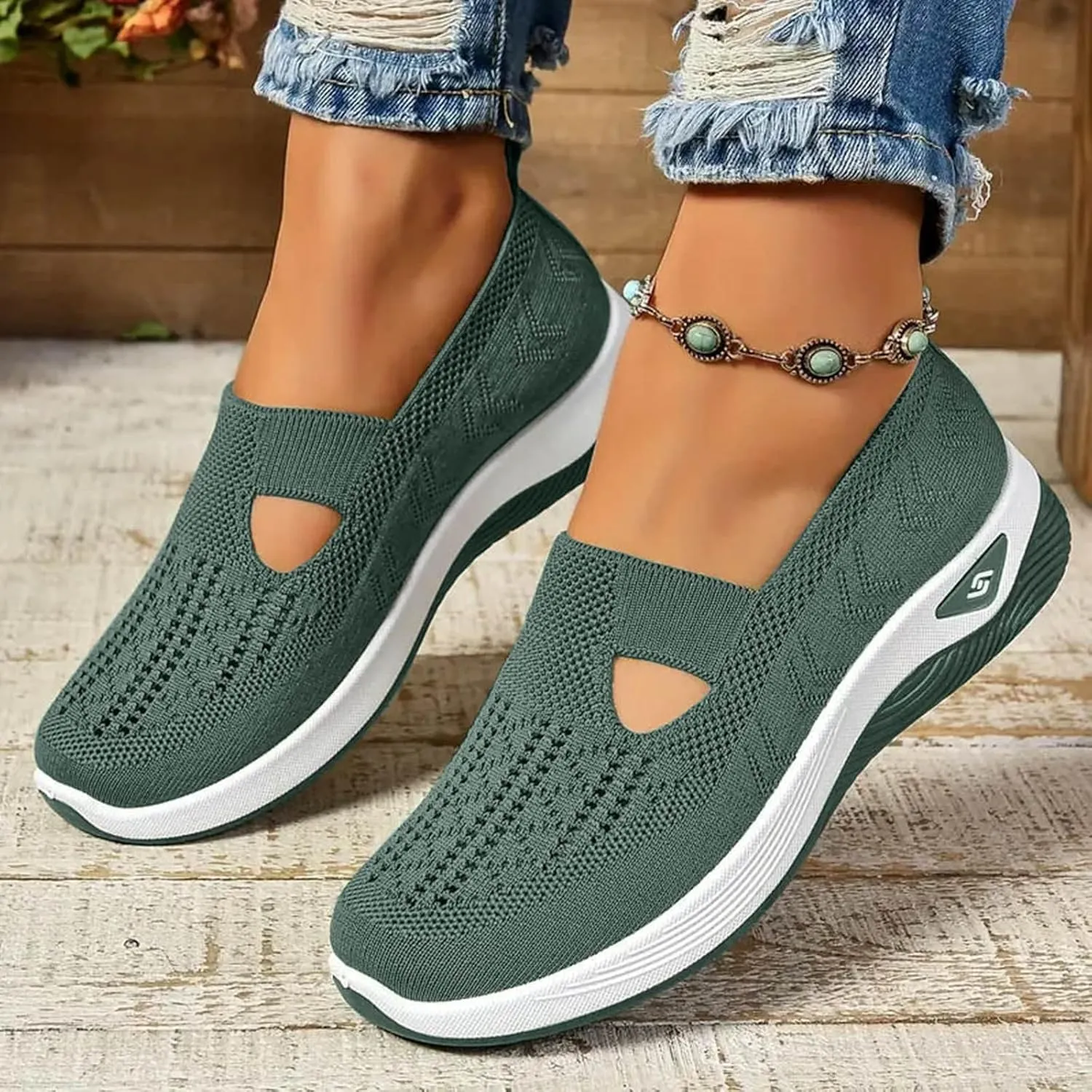 Walking Shoes Women Comfort Breathable Knitted Mesh Lightweight Orthopedic Low Top Soft Sole Sneaker Non-Slip Outdoor Shoes