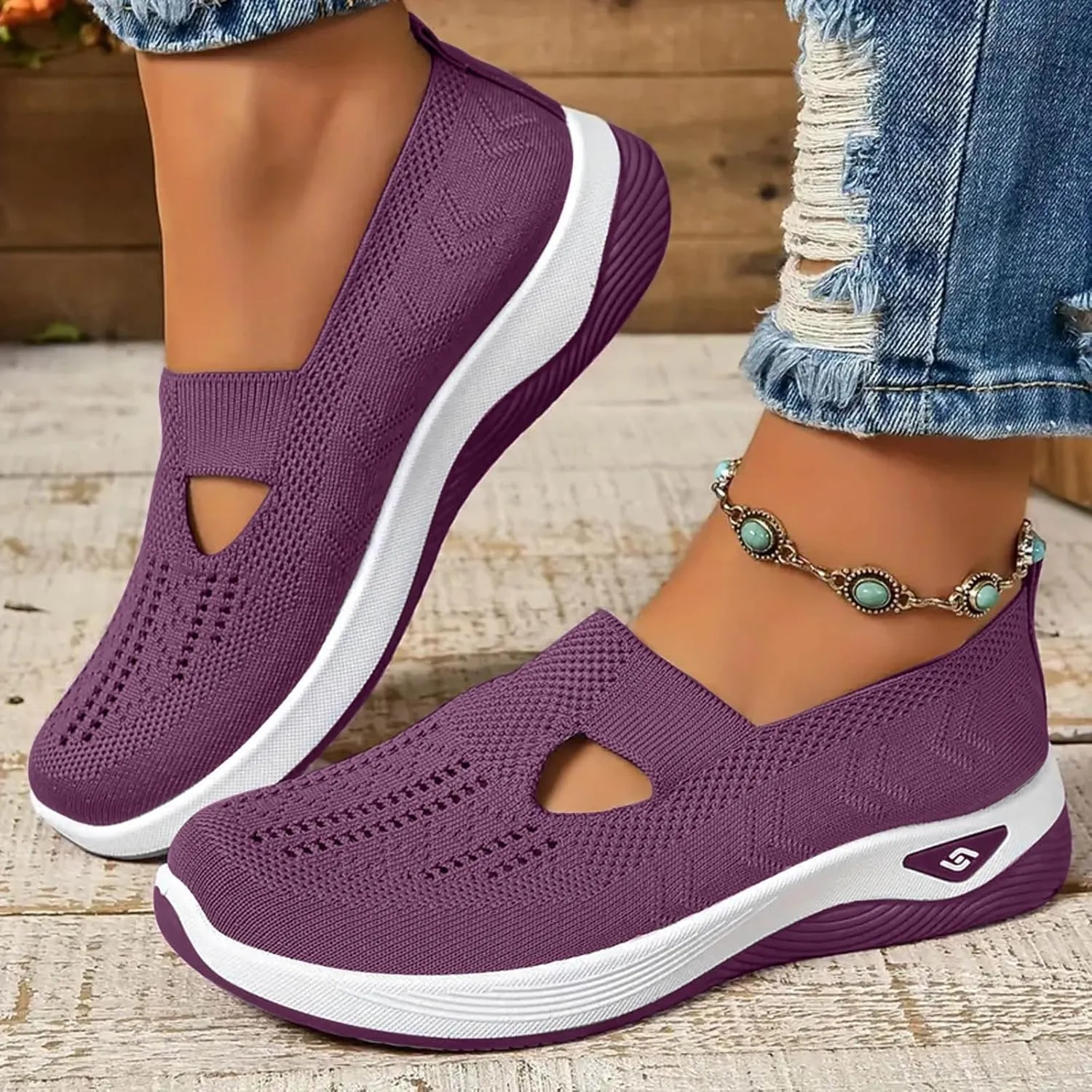 Walking Shoes Women Comfort Breathable Knitted Mesh Lightweight Orthopedic Low Top Soft Sole Sneaker Non-Slip Outdoor Shoes