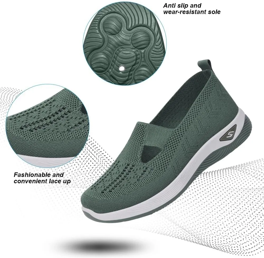 Walking Shoes Women Comfort Breathable Knitted Mesh Lightweight Orthopedic Low Top Soft Sole Sneaker Non-Slip Outdoor Shoes