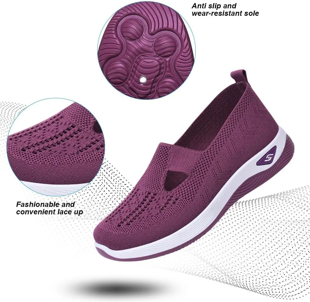 Walking Shoes Women Comfort Breathable Knitted Mesh Lightweight Orthopedic Low Top Soft Sole Sneaker Non-Slip Outdoor Shoes