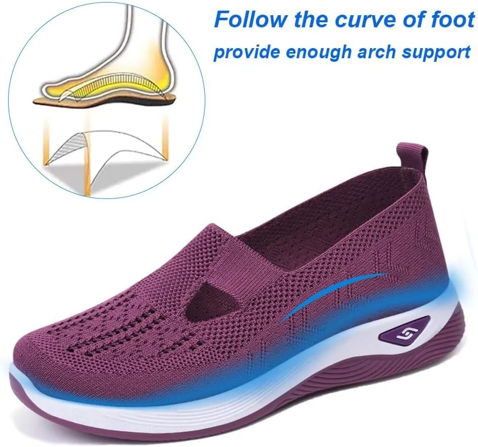 Walking Shoes Women Comfort Breathable Knitted Mesh Lightweight Orthopedic Low Top Soft Sole Sneaker Non-Slip Outdoor Shoes