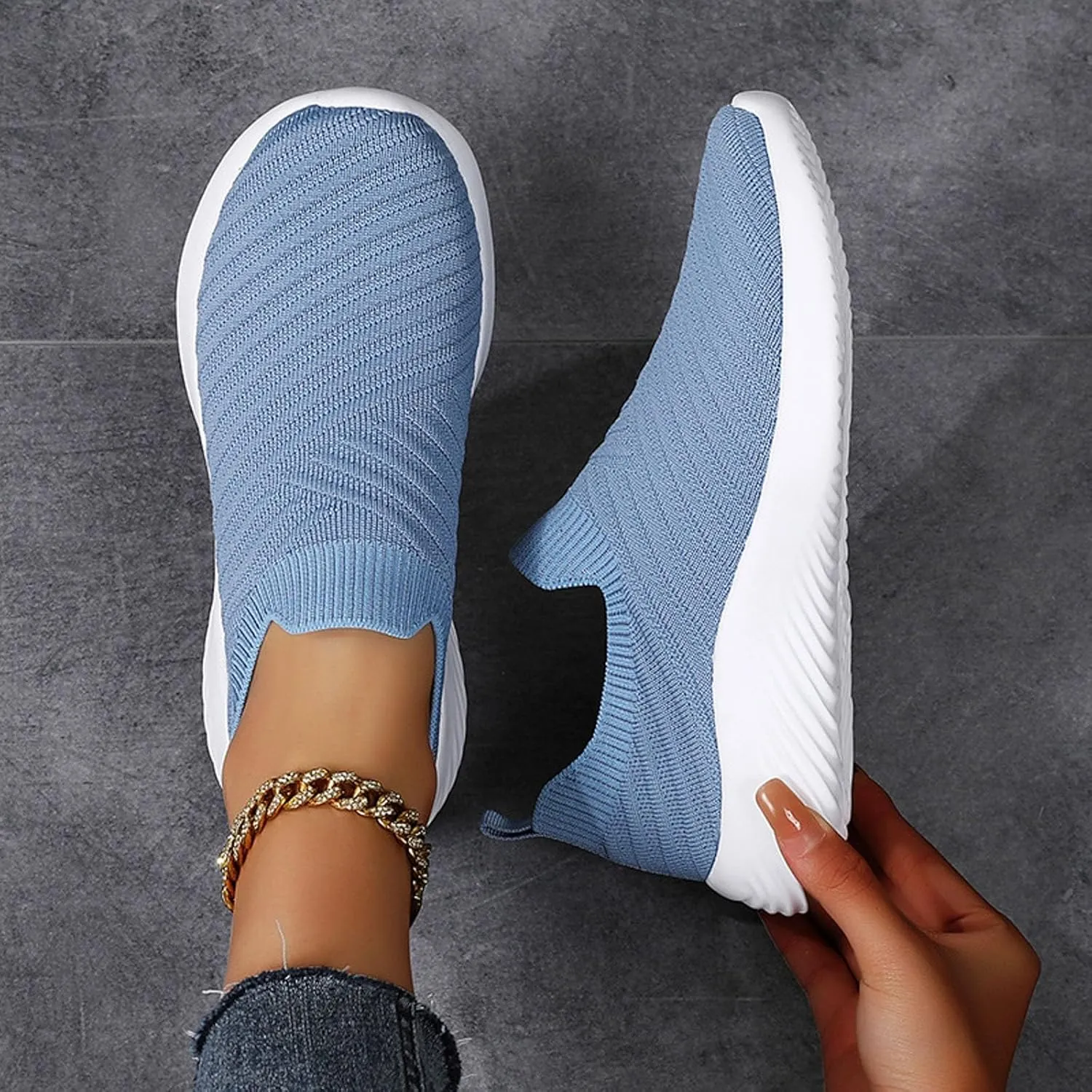 Walking Shoes Women Comfort Slip On Walking Shoes Casual Comfortable Lightweight Breathable Mesh Sock Shoe