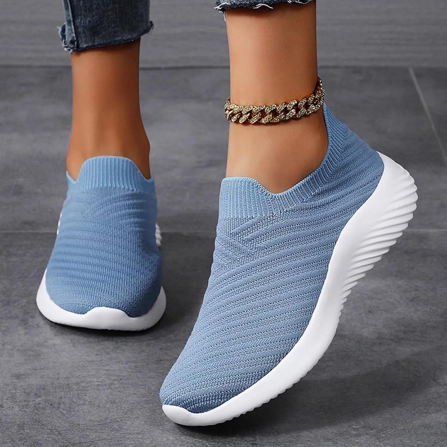 Walking Shoes Women Comfort Slip On Walking Shoes Casual Comfortable Lightweight Breathable Mesh Sock Shoe