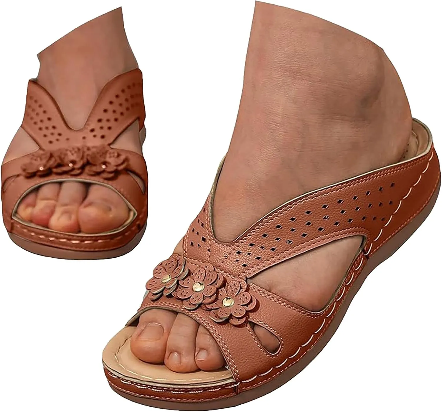 Wedge Sandals for Women 2025 Slip On Dressy Summer Comfortable Slip On Walking Sandals Flowers Wide Width Cross Strap Dress Shoes