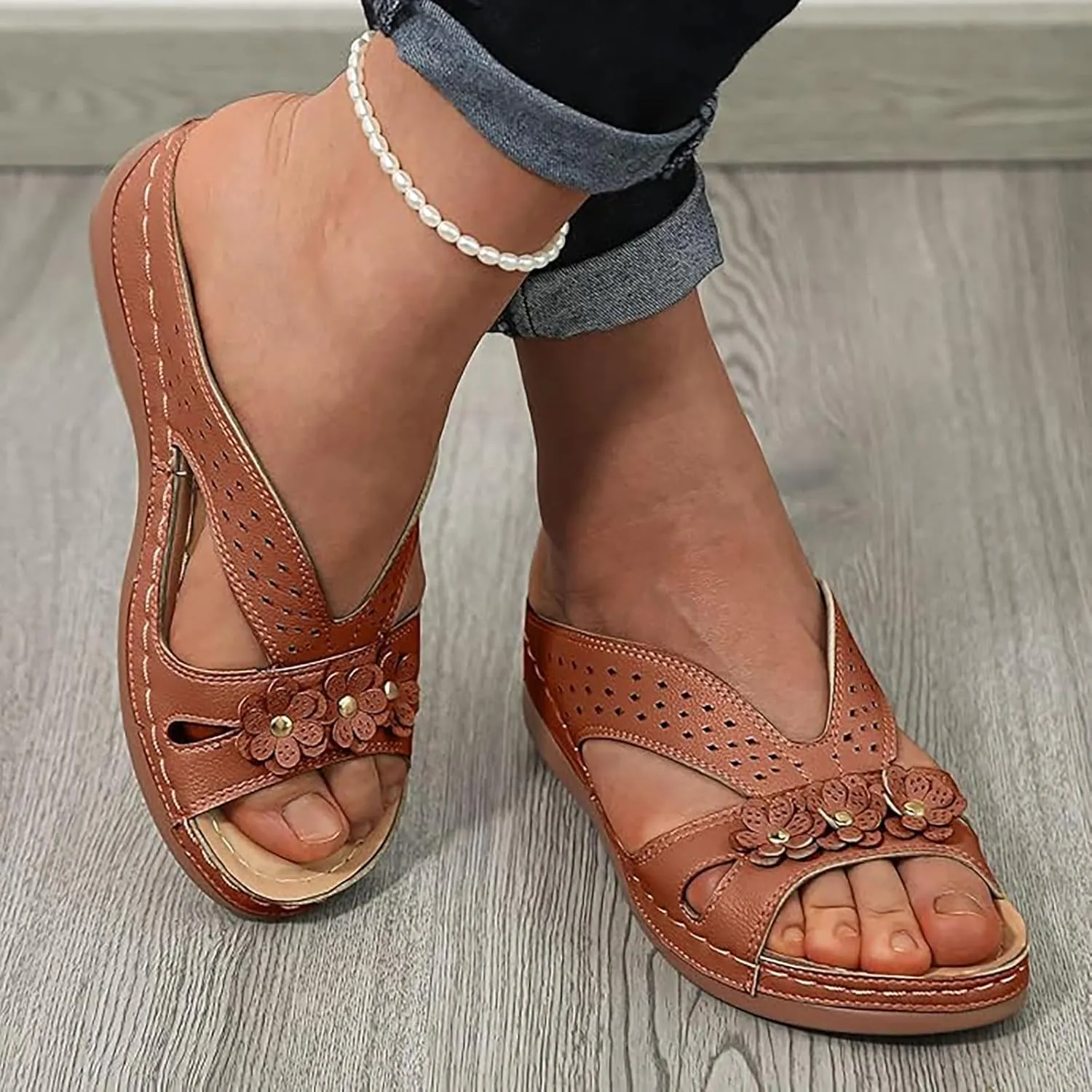 Wedge Sandals for Women 2025 Slip On Dressy Summer Comfortable Slip On Walking Sandals Flowers Wide Width Cross Strap Dress Shoes