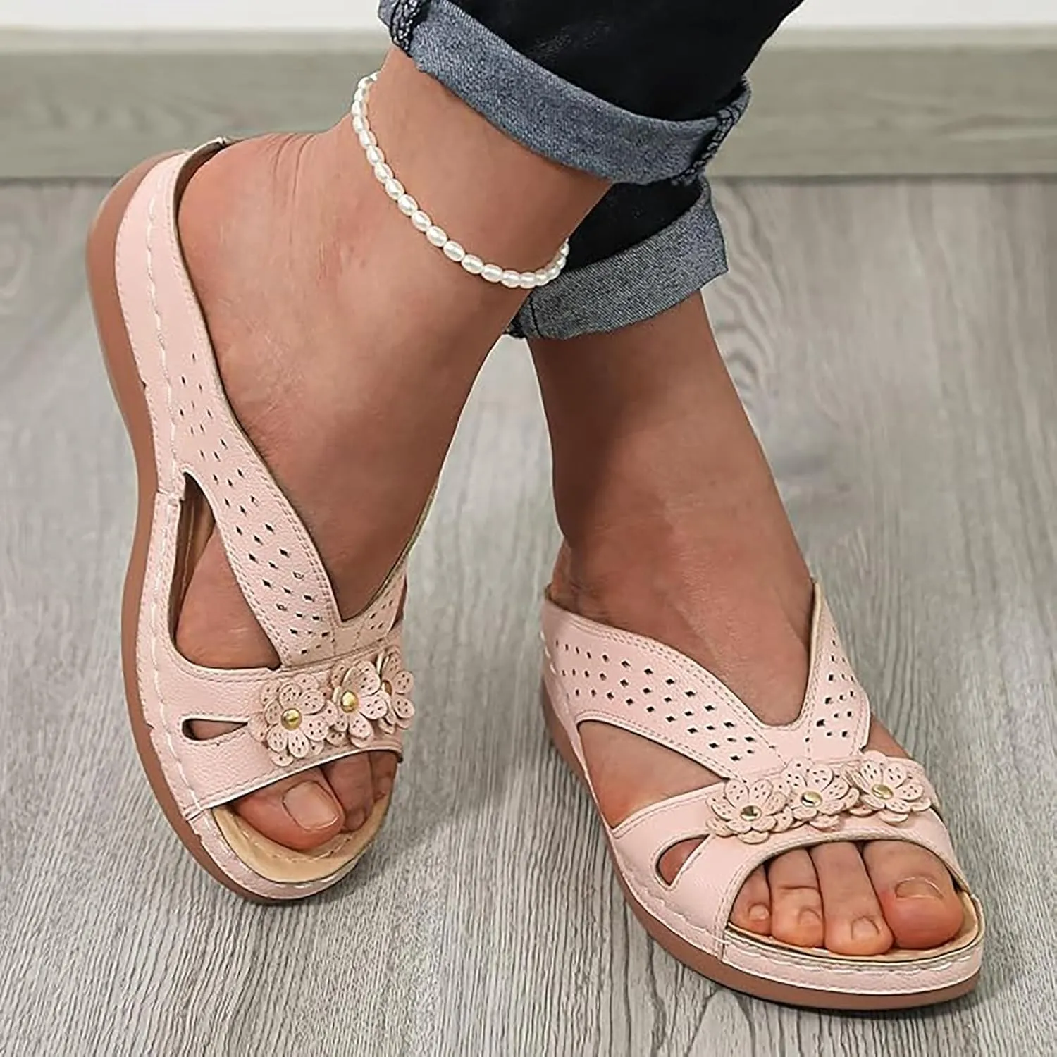 Wedge Sandals for Women 2025 Slip On Dressy Summer Comfortable Slip On Walking Sandals Flowers Wide Width Cross Strap Dress Shoes