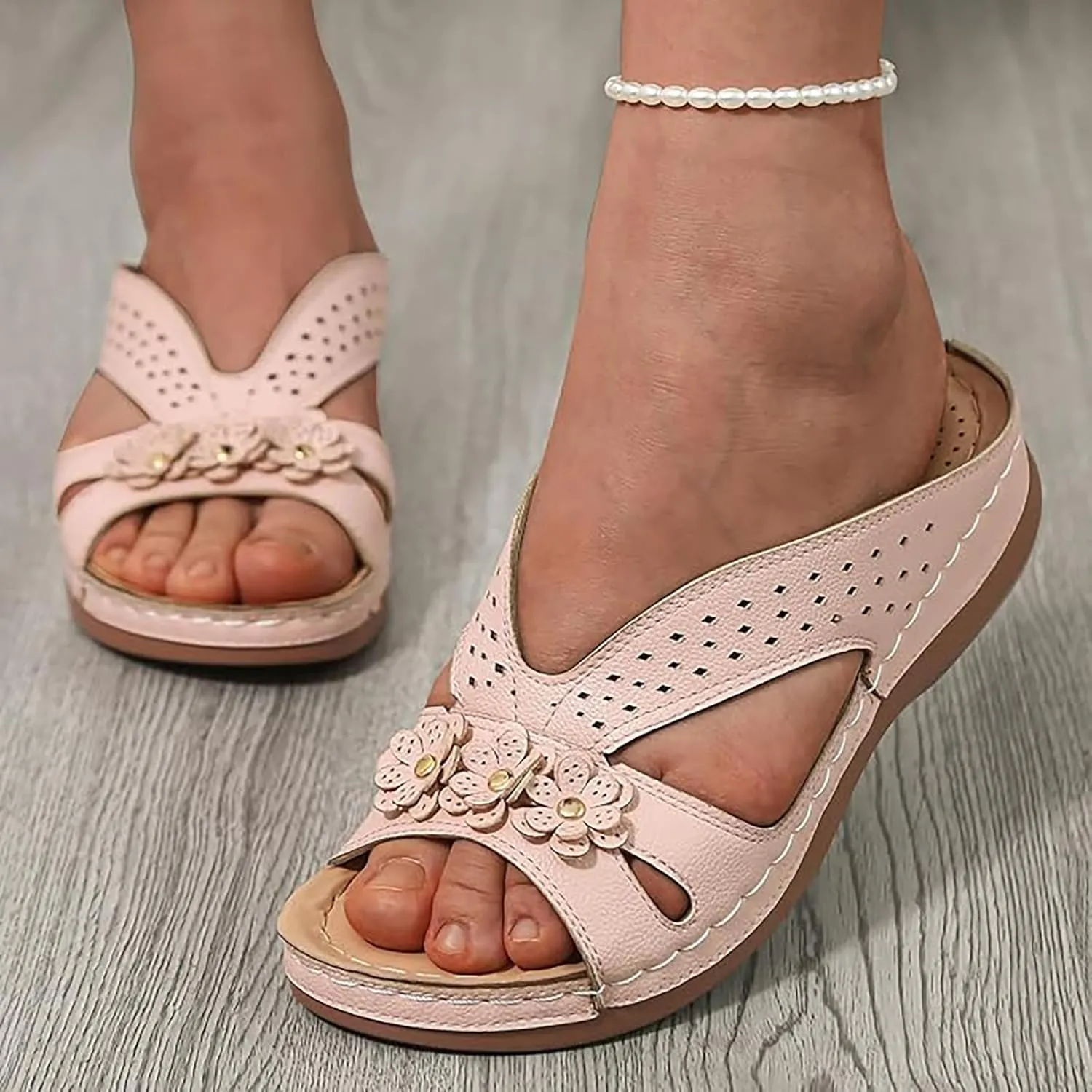 Wedge Sandals for Women 2025 Slip On Dressy Summer Comfortable Slip On Walking Sandals Flowers Wide Width Cross Strap Dress Shoes