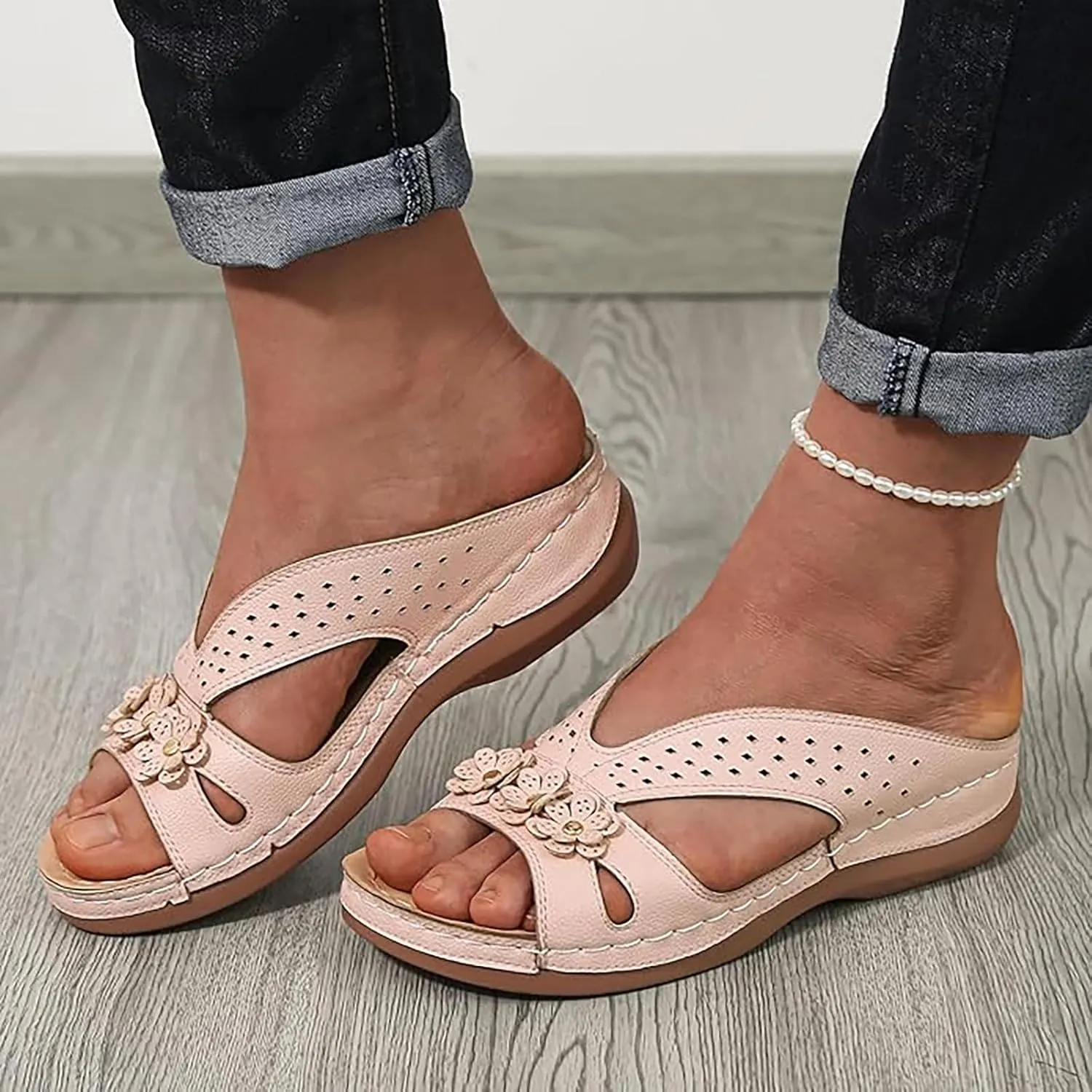Wedge Sandals for Women 2025 Slip On Dressy Summer Comfortable Slip On Walking Sandals Flowers Wide Width Cross Strap Dress Shoes