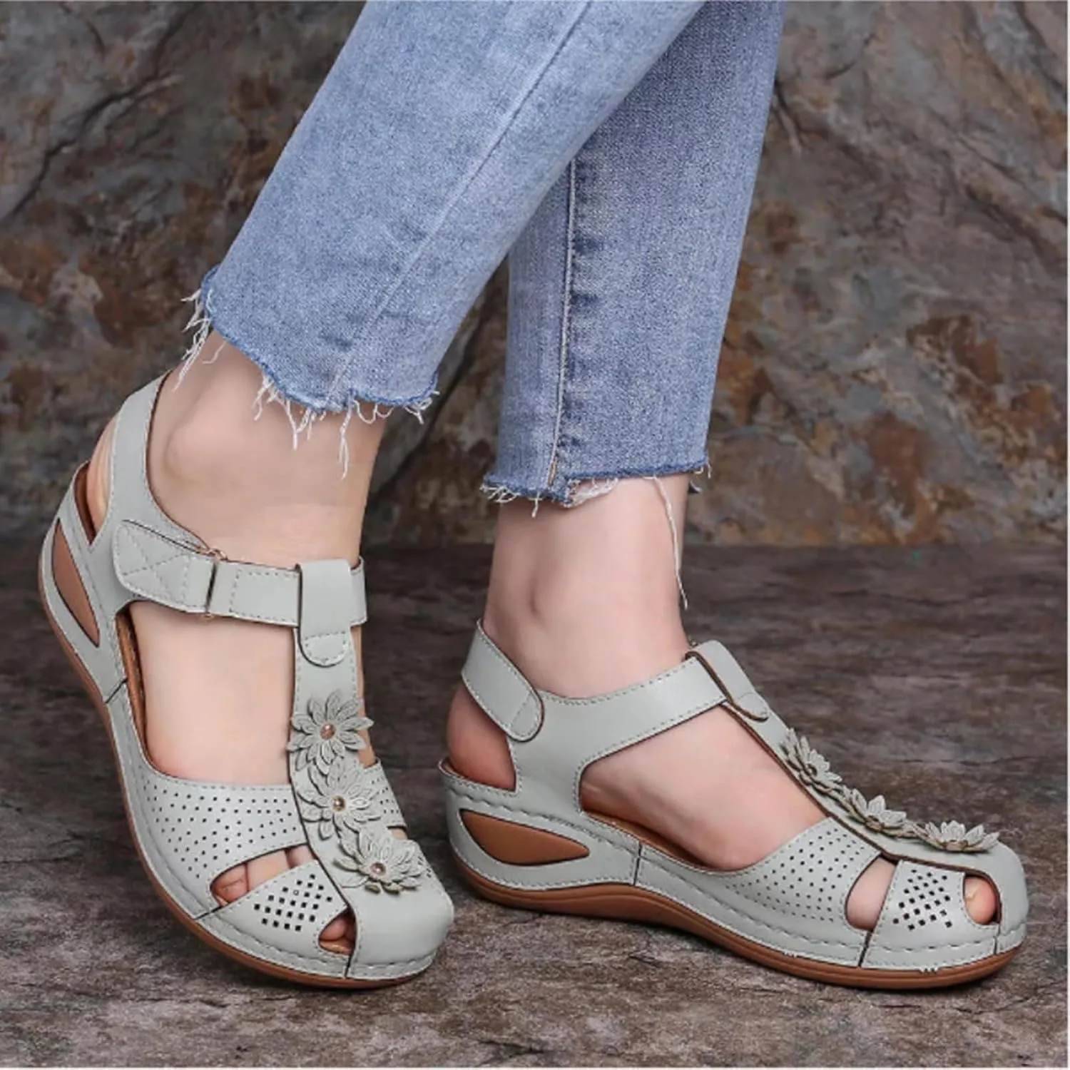Wedge Sandals for Women Closed Toe Comfortable with Massage Function Outdoor Platform Orthotic Slippers Arch Support Shoes Plantar Fasciitis Summer 2025 Black Orthopedic Espadrilles Flats