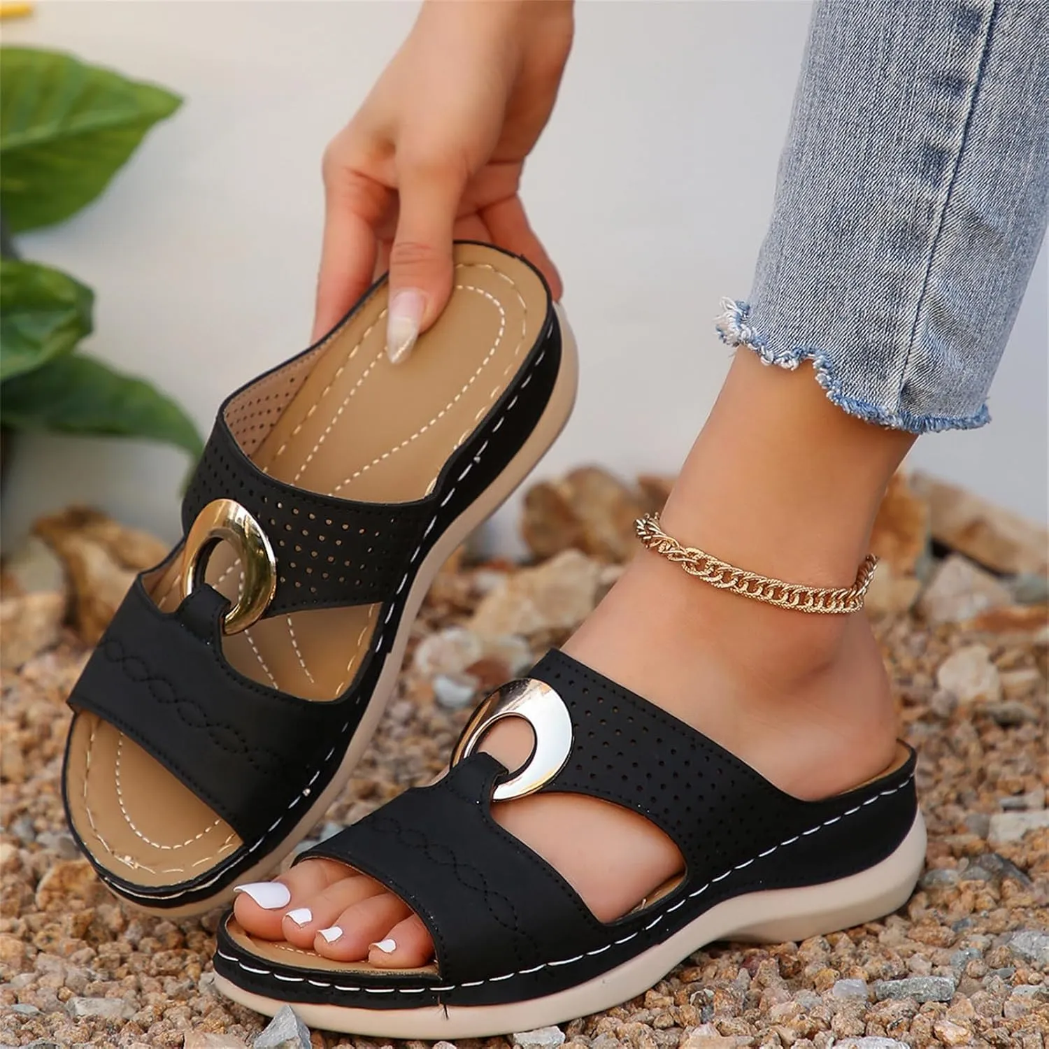 Wedge Sandals for Women Comfortable Platform Slip on Shoes Sandals Dressy Summer Orthopedic Open Toe Thick Soled Ortho Supportive Arch Wedge Slingback Slippers Beach Travel Cute Going Out Slipper