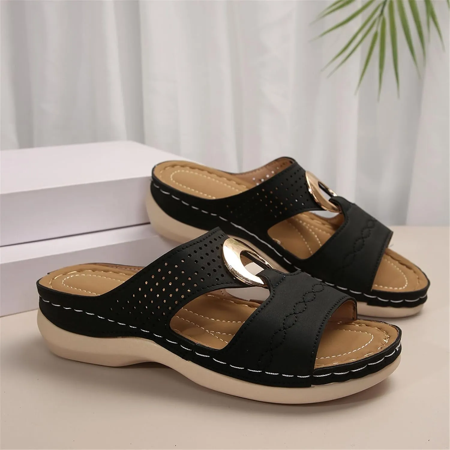 Wedge Sandals for Women Comfortable Platform Slip on Shoes Sandals Dressy Summer Orthopedic Open Toe Thick Soled Ortho Supportive Arch Wedge Slingback Slippers Beach Travel Cute Going Out Slipper