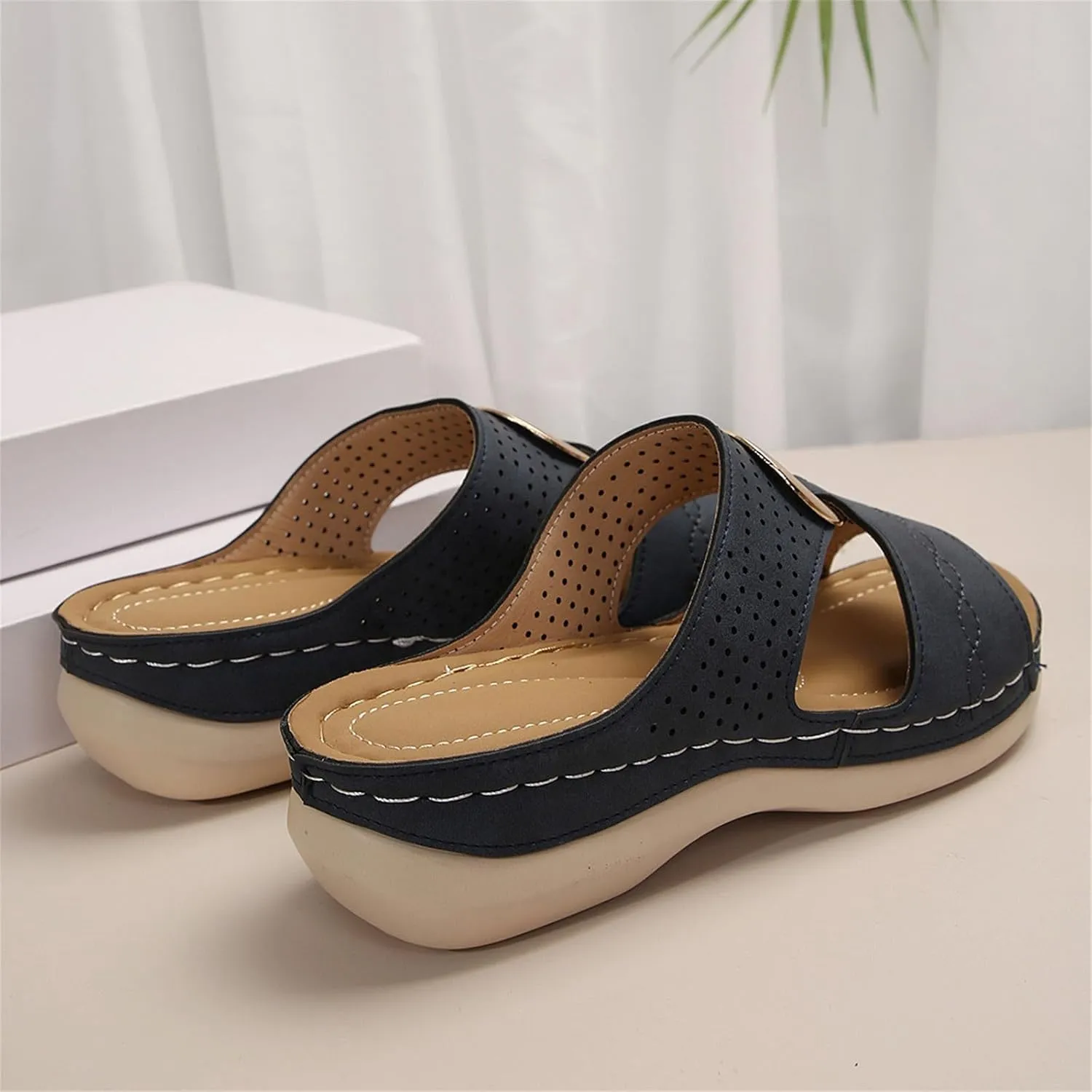 Wedge Sandals for Women Comfortable Platform Slip on Shoes Sandals Dressy Summer Orthopedic Open Toe Thick Soled Ortho Supportive Arch Wedge Slingback Slippers Beach Travel Cute Going Out Slipper