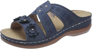 Wedge Sandals for Women Hollow Out Slip On Platform Summer Casual Walking Shoes Orthopedic 3D Flower Decorative Ankle Strap Flops Boho Support Sandal Clip Toe Comfy Breathable Flip Slides