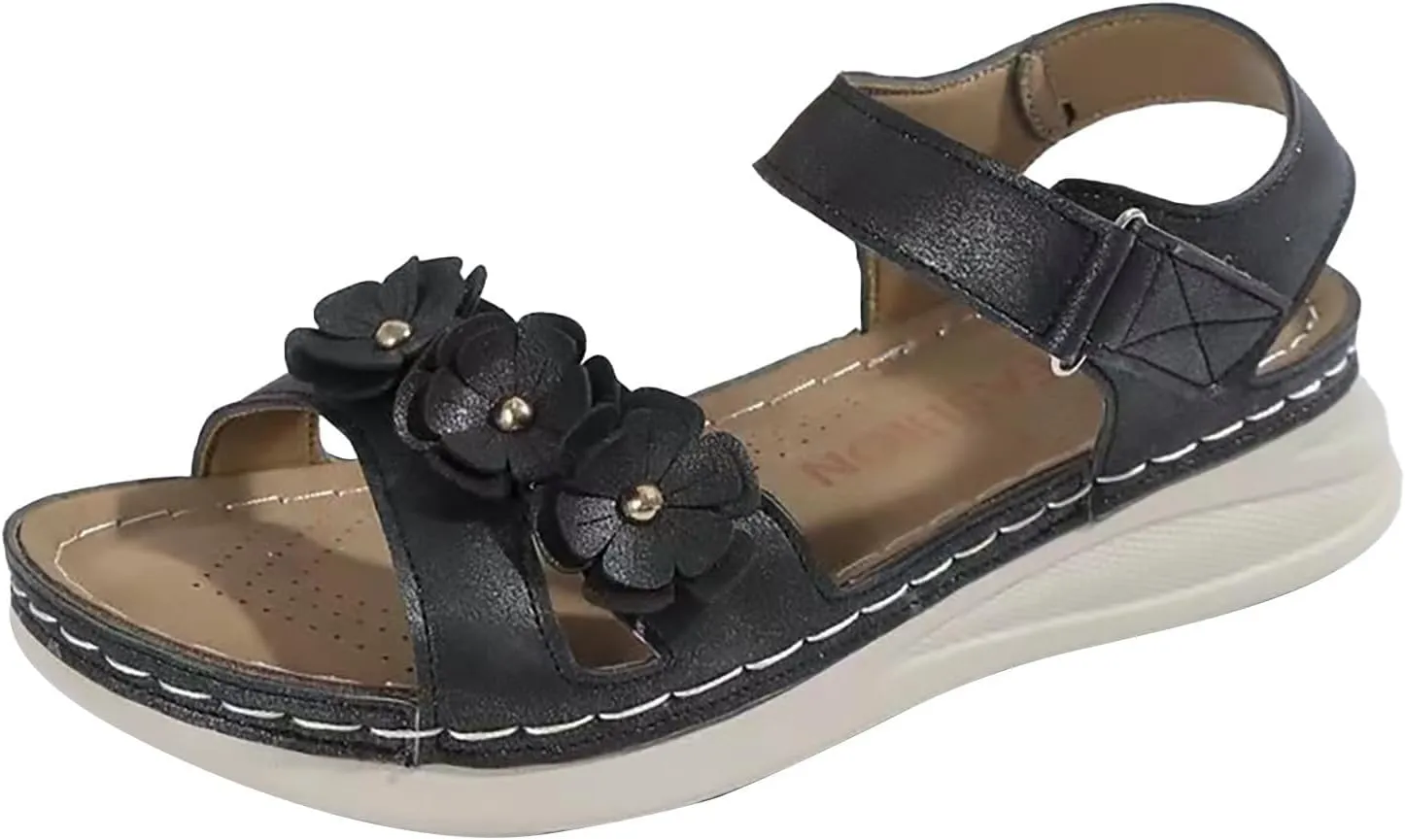 Wide Width Platform Wedge Sandals for Women Summer Dressy Comfortable Platform Casual Dress Sandal Arch Support Walking Orthotic Orthopedic Wedges Shoes with Adjustable Hook Loop