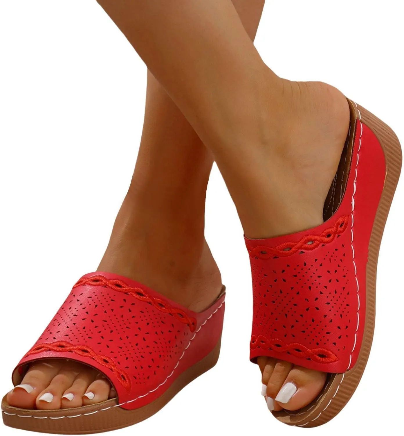 Women Comfortable Sandals Orthotic Walking Orthopedic Arch Support Sandals Open Toe Slip On Damping Sole Slippers Hollow Out Summer Orthopedic Platform Wedge Sandal Lightweight Walking Beach Slippers