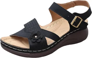 Women Comfortable Sandals Orthotic Walking Sandals Orthopedic Wide Width Arch Support Sandal with Adjustable Hook Loop Flower Summer Casual Dressy Fishmouth Platform Sandal Outdoor Going Out Footwear