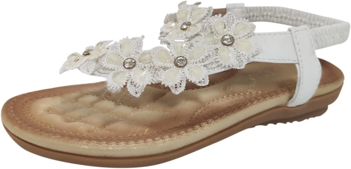 Women Flip Flops Summer Flower Elastic Ankle Strap Ring Toe Sandal Orthopedic Clip Toe Dress Shoes Slip On Casual Shoes